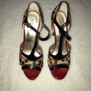Guess Red & Cheetah Print Heels